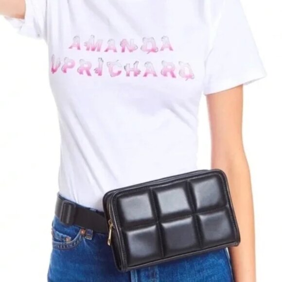 Amanda Uprichard Black Belt Bag Faux Leather Waist Puff - Picture 16 of 16